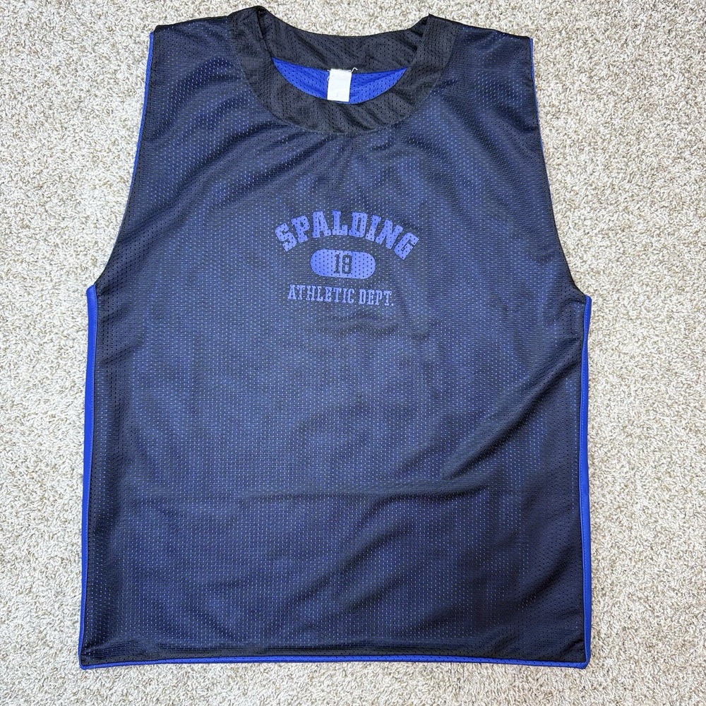 VTG Spalding Athletic Dept Mens L Mesh Training Pinnie Jersey Vest Black Blue